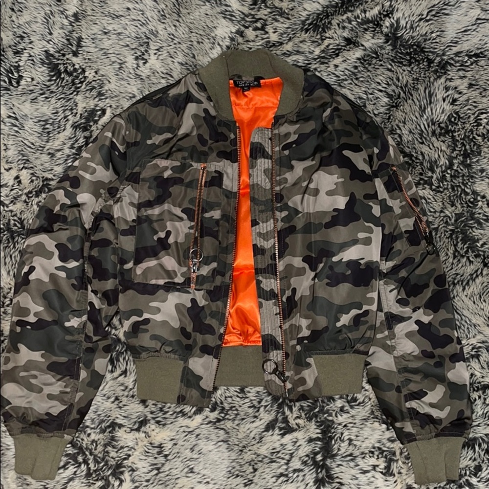Camo Bomber Jacket, Topshop